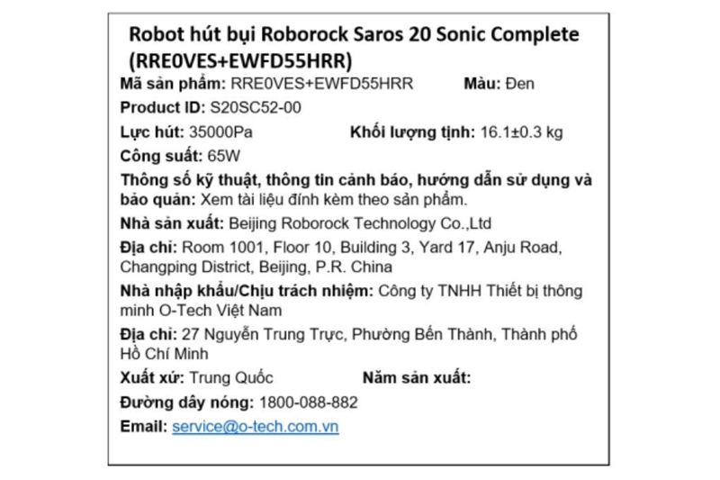 Robot hút bụi lau nhà Roborock Saros 20 Sonic Complete - Đen/Trắng